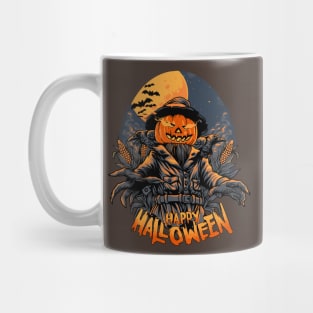 Happy Halloween Smiling Pumpkin ScareCrow Character Mug